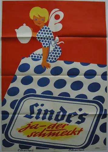 Plakat  Werbung Linde Kaffee Orig Lithografie 1953 Reklame Schultz-Severin