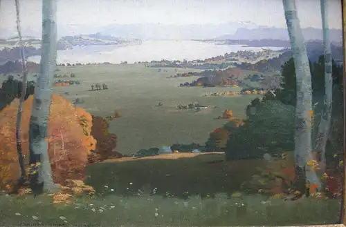 Karl Huber-Inning (XX) Blick auf Aummersee Öl Platte signiert gerahmt