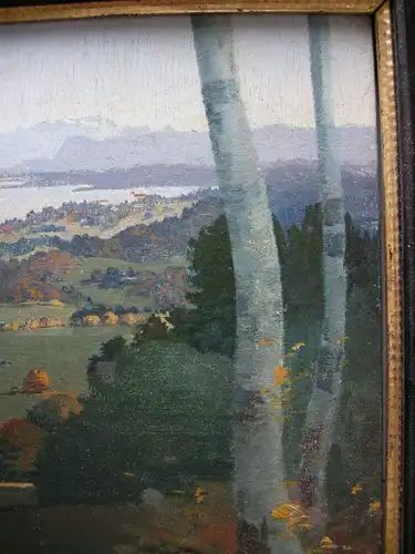 Karl Huber-Inning (XX) Blick auf Aummersee Öl Platte signiert gerahmt