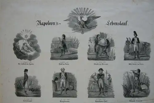 Napoleon Napoleon's Lebenslauf in 20 Stationen Orig Lithografie um 1830