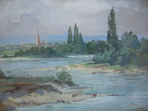 Otto A. Koch (1866-1920) Flusslandschaft Freiburg Orig Gouache 1894 signiert