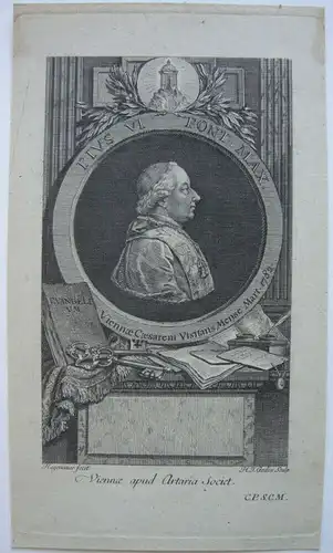 Papst Pius VI. (1717-1789) Pontifex Maximus Portrait Orig Kupferstich 1780