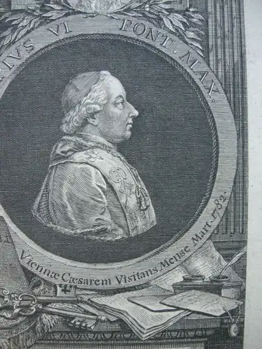 Papst Pius VI. (1717-1789) Pontifex Maximus Portrait Orig Kupferstich 1780