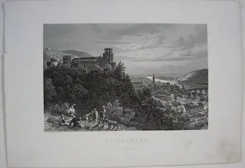 Heidelberg Burg Gesamtansicht Orig Stahlstich F. Foltz 1860 Baden Württemberg