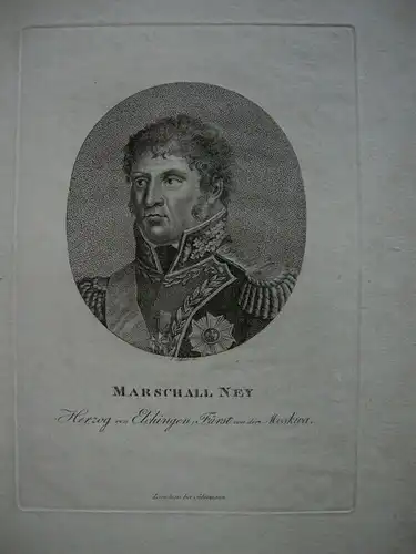 Michel Ney (1769-1815) Französischer Marschall Napoleons Orig Punktierstich 1820