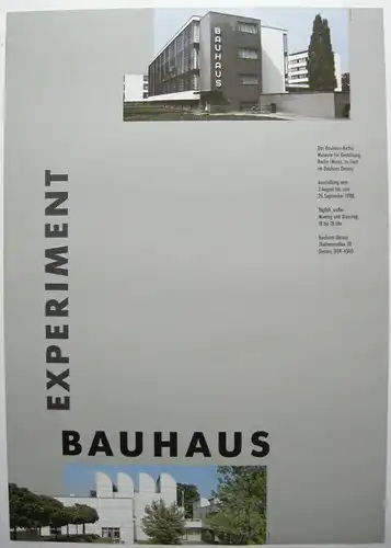 Plakat Experiment Bauhaus Bauhaus-Archiv Dessau Ausstellung 1988