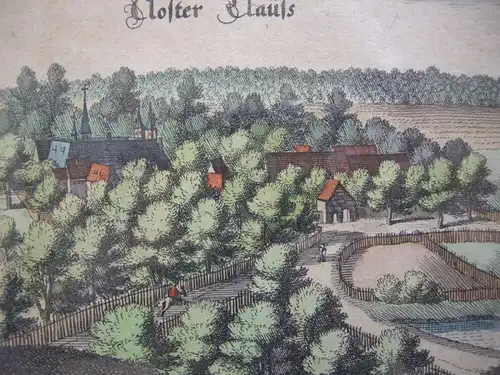 Kloster Clus Bad Gandersheim Niedersachsen altkolor Kupferstich Merian 1654