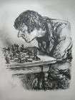 A. Paul Weber (1893-1980) Schachspieler Orig Lithografie 1960 signiert