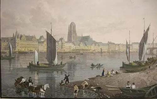 Frankfurt am Main Panorama kolor Orig Stahlstich Batty Le Keux 1825