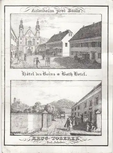 Arlesheim Basel Hotel Bad Hotel Krug Toberer 2 Orig Lithografien 1830
