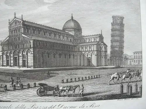 Ranieri Grassi (XIX) Piazza del Duomo di Pisa Orig Kupferstich 1829 Italia