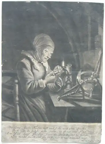 Val. Daniel Preißler (1717-1767) Der Geiz sucht Fäden Mezzotinta 1750