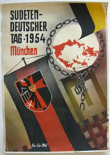 Plakatentwurt Vorzeichnung Sudetendeutscher Tag München 1954 Gouache