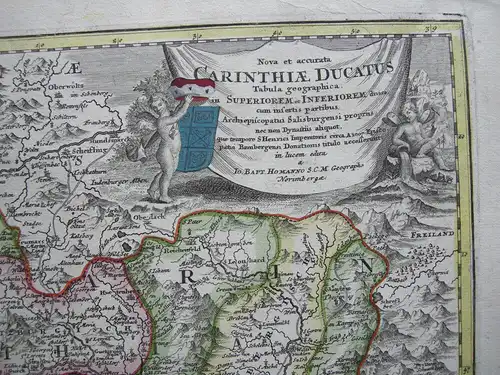 Herzogtum Kärnten Orig Kupferstich Homann 1720 Ansicht Klagenfurt  Österreich