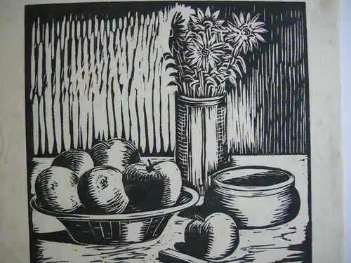 Blumen- und Obststilleben Orig Holzschnitt 1932 signiert Sami Seibold