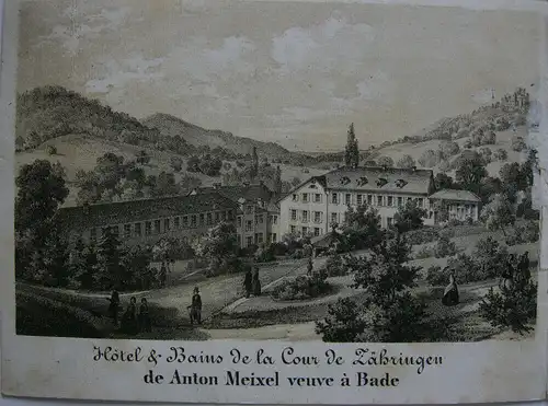 Zähringer Hof Baden Hotel-Folder 4 Lithografien Baden Württemberg um 1850