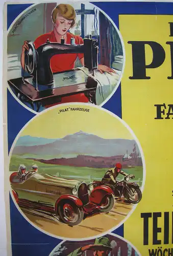 Steyr Fahrräder Nähmaschinen Motorräder Werbeplakat Orig Lithografie 1930