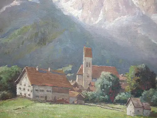 Josef Koch (1886-1966) Oberbayr Dorf vor Kampenwand Chiemgau signiert Öl Leinw