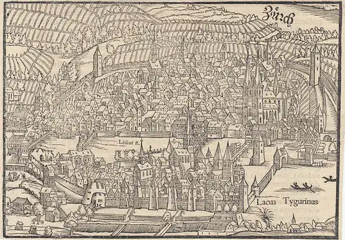 Sebastian Münster Orig. Holzschnitt Zürich Schweiz 1580 Gesamtansicht