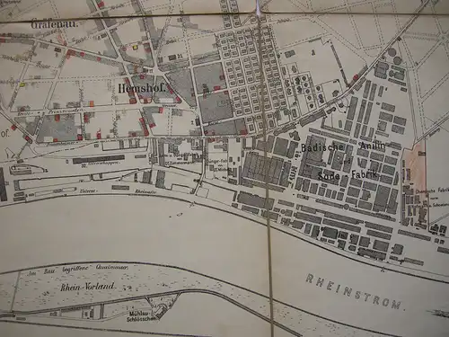 Ludwigshafen Übersichtsplan Stadtplan Orig Stahlstich 1891 Rheinland-Pfalz