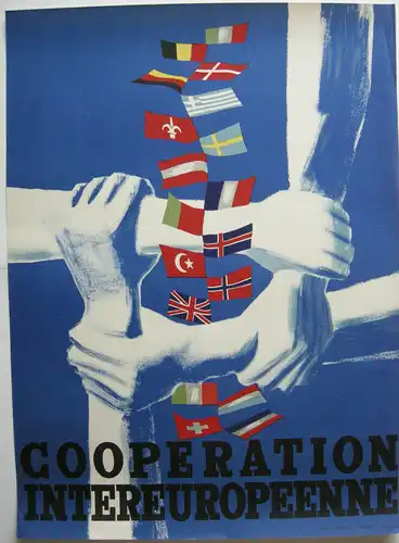 Orig Plakat Cooperation intereuropenne Fabien Vienne 1947 Offset