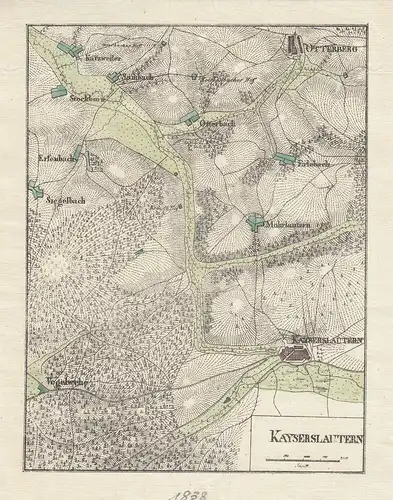 Kaiserslautern Rheinland-Pfalz kolor Orig Kupferstichkarte 1838