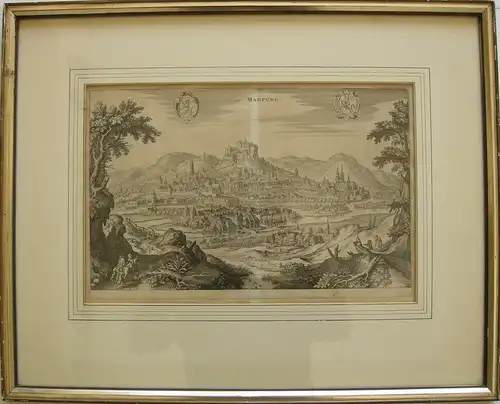 Marburg Hessen Gesamtansicht Matthaeus Merian 1650 Orig Kupferstich gerahmt