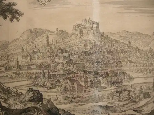 Marburg Hessen Gesamtansicht Matthaeus Merian 1650 Orig Kupferstich gerahmt