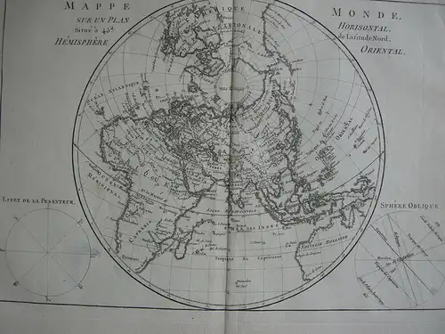 Mappe monde Hemisphäre Oriental Occidental 2 Orig Kupferstichkarten Bonne 1780