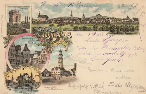 AK Lauf Nürnberg Mittelfranken Mehrfachbild Litho gel 1898
