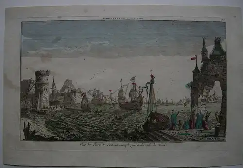 Optical view Guckkastenblatt Hafen Istambul Türkei Orig Kupferstich 1750