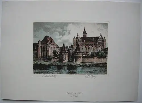 Ordensburg Marienburg Malbork Polen Orig Farbradierung  signiert 1920