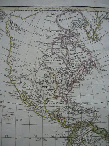 North South America Kontinentkarte kolor Orig Kupferstichkarte Faden 1776