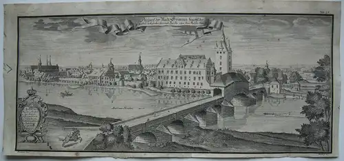 Grimma Gesamtansicht Mulda Steinerne Brücke Sachsen Orig Kupferstich 1780