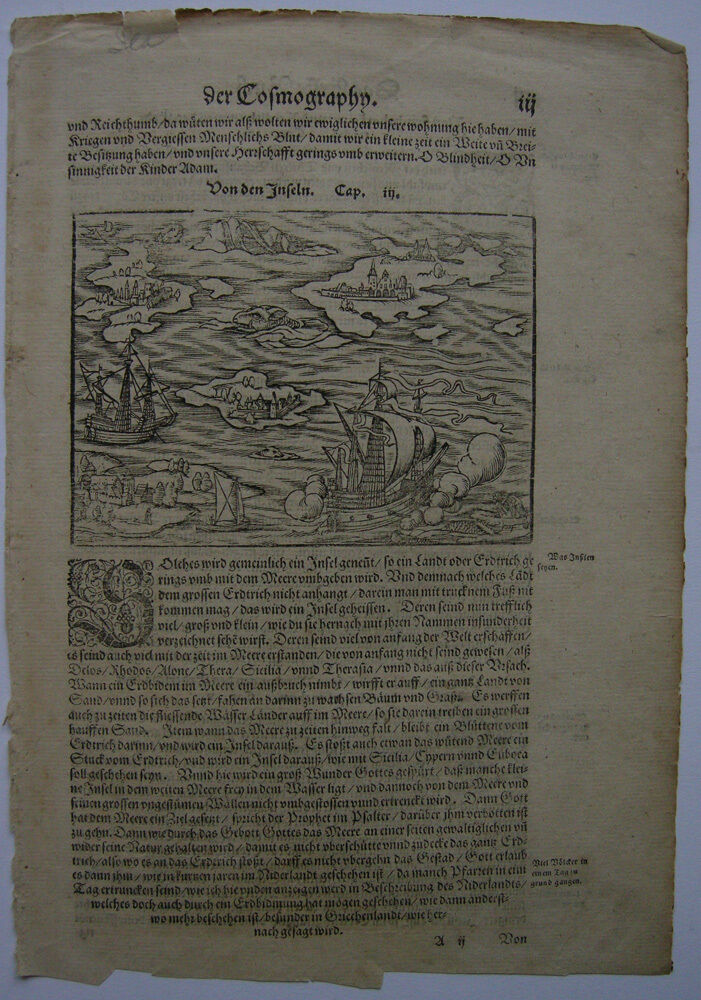 Sebastian Munster Von Den Inseln Delos Rhodos Sizilien Orig Holzschnitt 1580 Nr Oldthing Orte Landschaften Europa