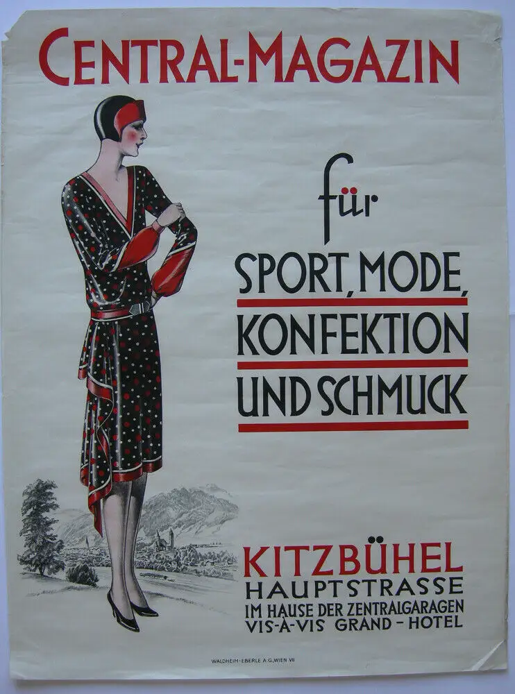 Plakat Central-Magazin Sport Mode Schmuck Kitzbühl Lithografie 30er Jahre 0