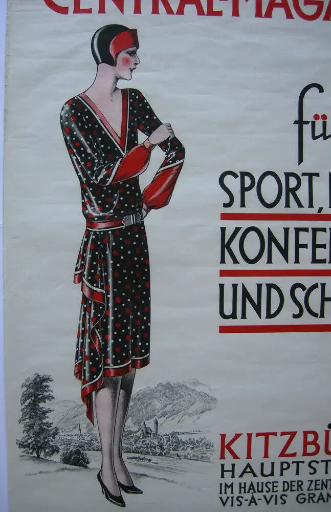Plakat Central-Magazin Sport Mode Schmuck Kitzbühl Lithografie 30er Jahre 2