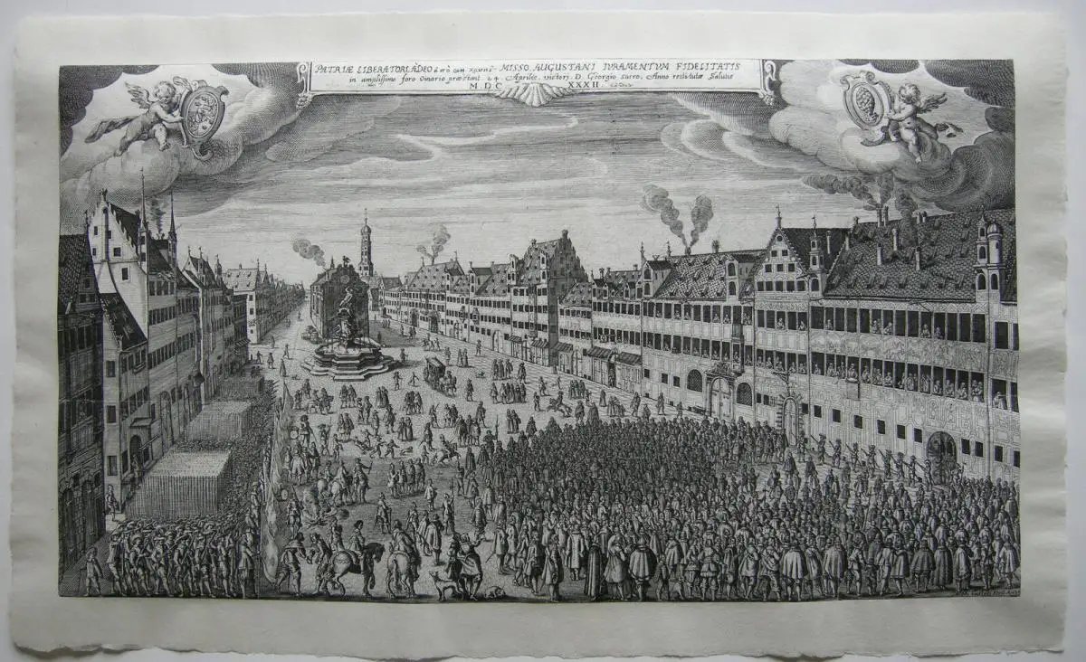 Augsburg Einblattdruck Weinmarkt Gustav Adolf Orig Kupferstich 1634 Custos 0