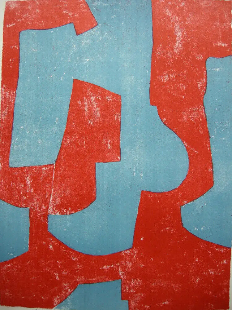 Serge Poliakoff (1900-1969) Plakat Lithografie Bleu et rouge 1970 1