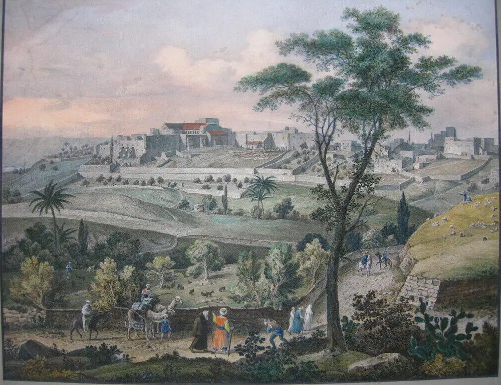 Bethlehem Gesamtansicht Orig Farblithographie Wegelin 1845 Palästina Hl. Land 1