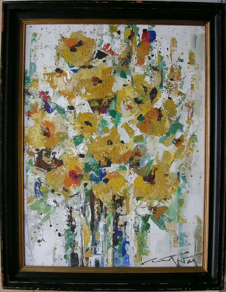 Hans Prähofer (1920-2005) Blumenstilleben in Gelb Öl auf Leinwand 1989 sign 0