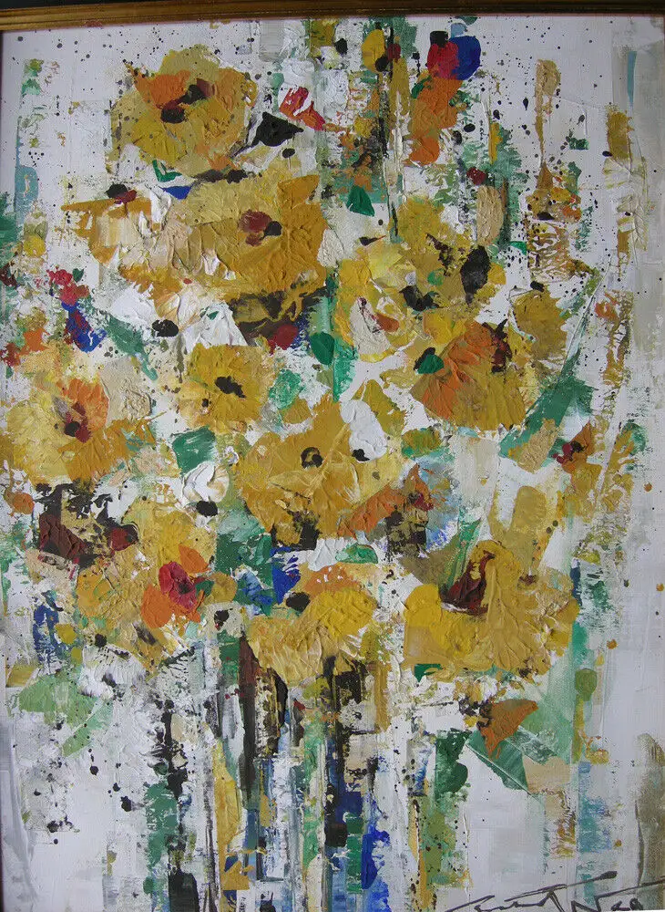 Hans Prähofer (1920-2005) Blumenstilleben in Gelb Öl auf Leinwand 1989 sign 1