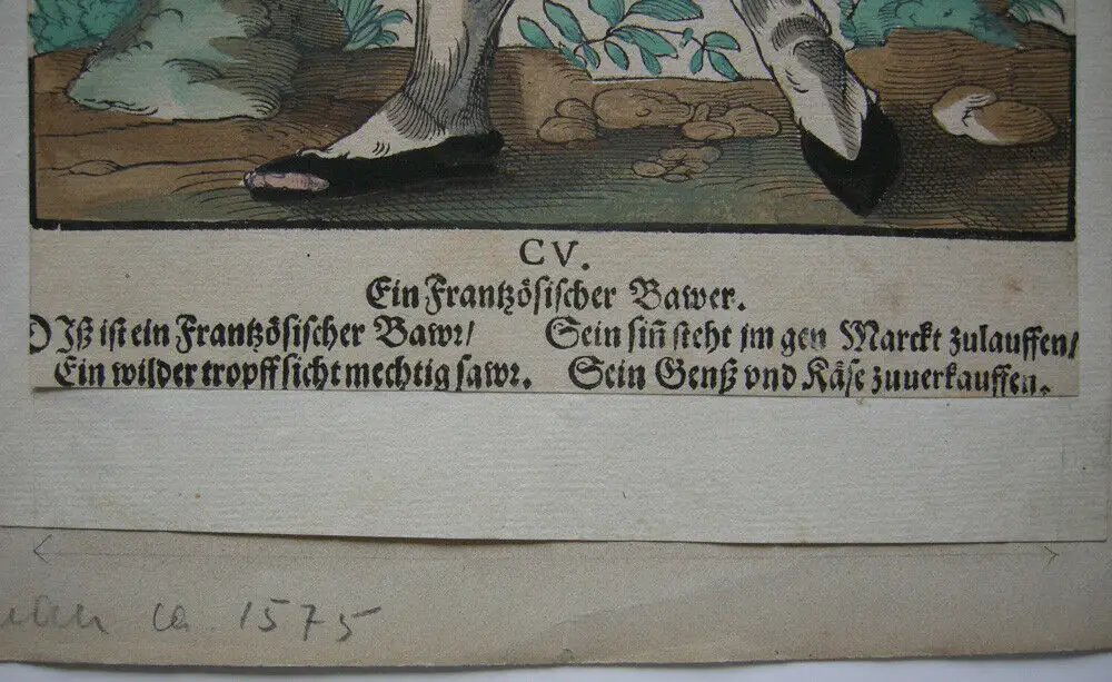 Jost Amman (1539-1591) Französischer Bauer altkolor Holzschnitt 1577 2