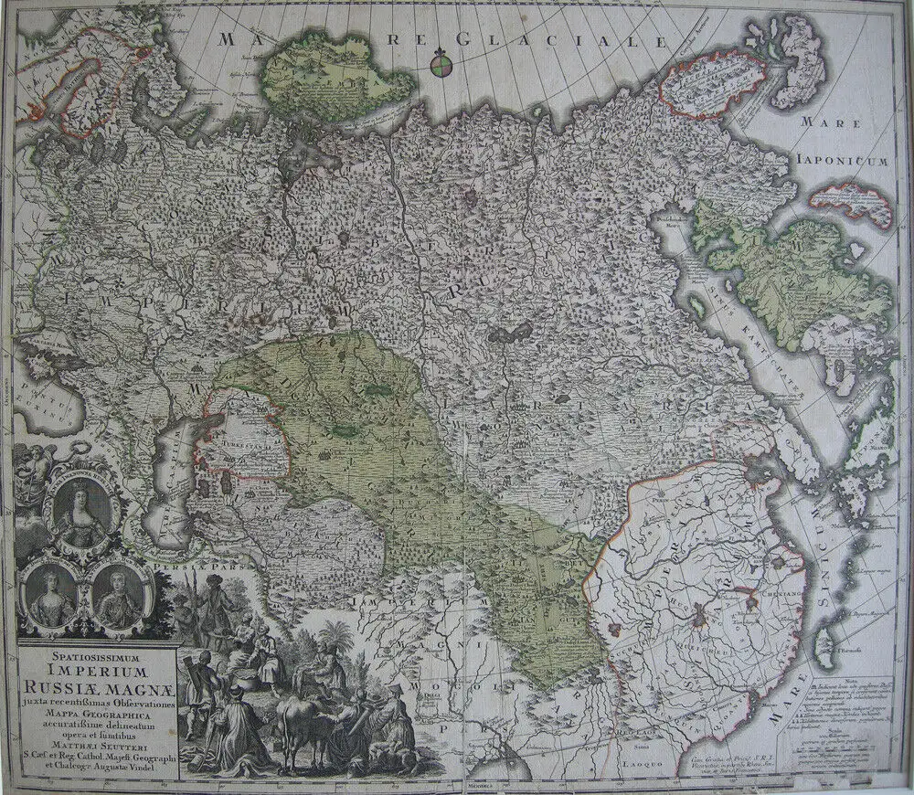 Russland Großrussland Orig Kupferstichkarte M. Seutter koloriert 1710 9