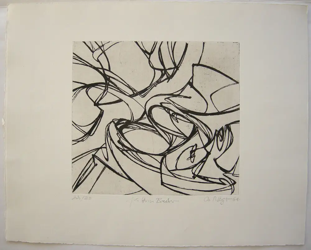 Helmut Rieger (1931) abstrakte Komposition Orig Radierung 1968 SPUR signiert 0