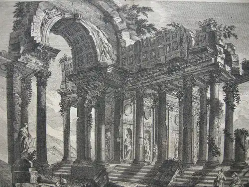 Johann Georg Hertel (1700-1775) Antike Ruinenlandschaft Orig Kupferstich 1750