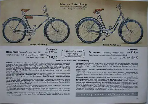 Warenkatalog Mein H. W. M. Rad Fahrräder Solingen Hans W. Müller 1955