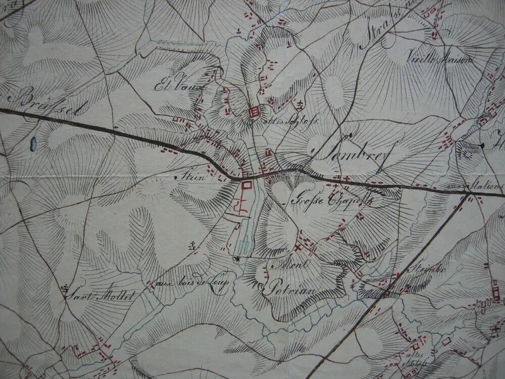 Schlacht bei Ligny Belgien Napoleon Blücher 1815 Manuskript Plan Sombreffe 2