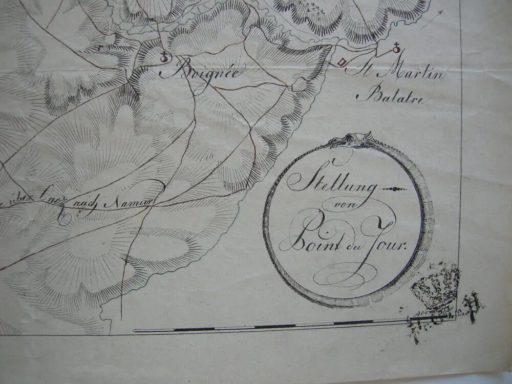 Schlacht bei Ligny Belgien Napoleon Blücher 1815 Manuskript Plan Sombreffe 3