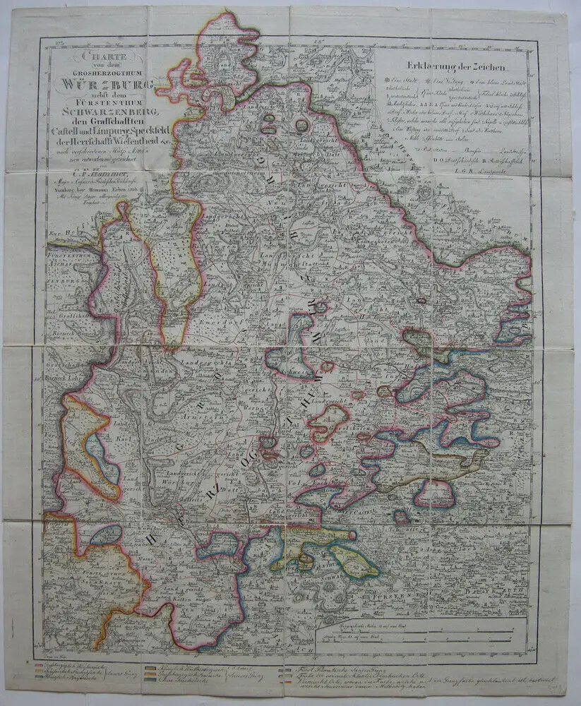 Würzburg Schwarzenberg kolor Orig Kupferstichkarte Homann 1806 C. F. Hammer 0